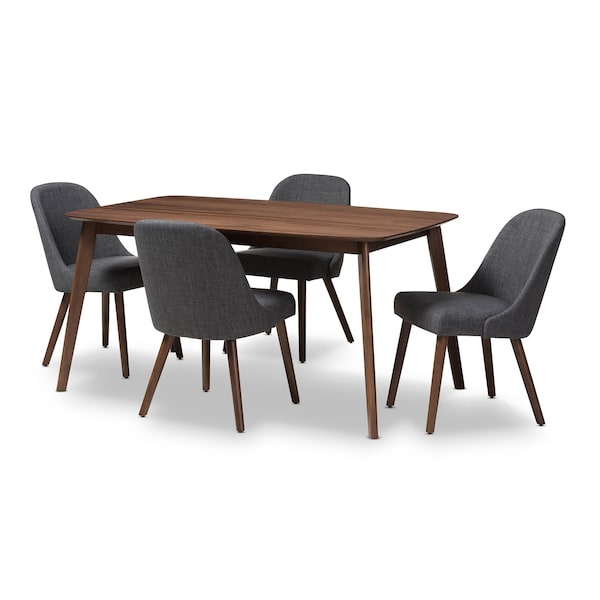 Baxton Studio Cody Dark Grey Upholstered Walnut Finished Wood 5-Piece Dining Set 144-7942-7946 - main